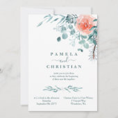 Invitation Aquarelle Eucalyptus Feuilles, Rose rose, Hiver no (Devant)