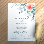 Invitation Aquarelle Eucalyptus Feuilles, Rose rose, Hiver no