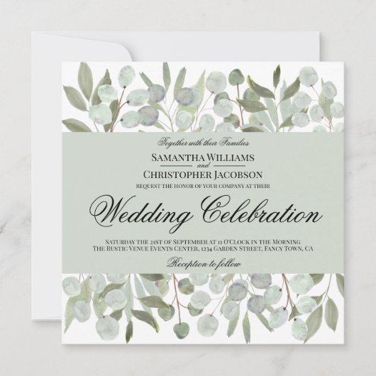 Invitation Aquarelle Eucalyptus & Foliage Boho Chic Mariage (Devant)