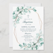 Invitation Aquarelle Eucalyptus Frame Élégant Baptême (Devant)