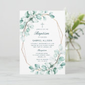 Invitation Aquarelle Eucalyptus Frame Élégant Baptême (Debout devant)