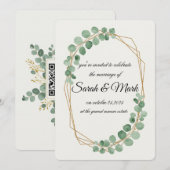 Invitation Aquarelle Eucalyptus Gold Mariage géométrique (Devant / Derrière)