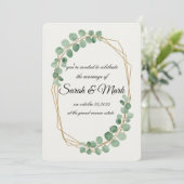 Invitation Aquarelle Eucalyptus Gold Mariage géométrique (Debout devant)