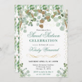 Invitation Aquarelle Eucalyptus Gold Parties scintillant Swee (Devant / Derrière)