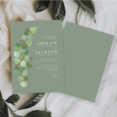 Invitation Aquarelle Eucalyptus Gold Sage Mariage vert