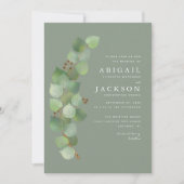 Invitation Aquarelle Eucalyptus Gold Sage Mariage vert (Devant)