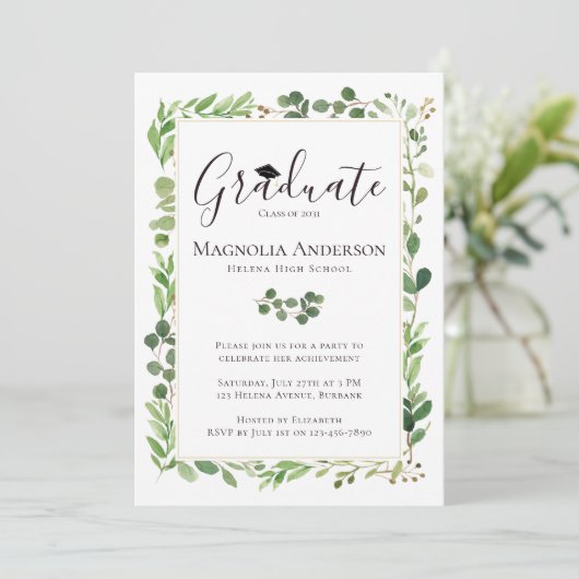 Invitation Aquarelle Eucalyptus Graduation Party (Debout devant)