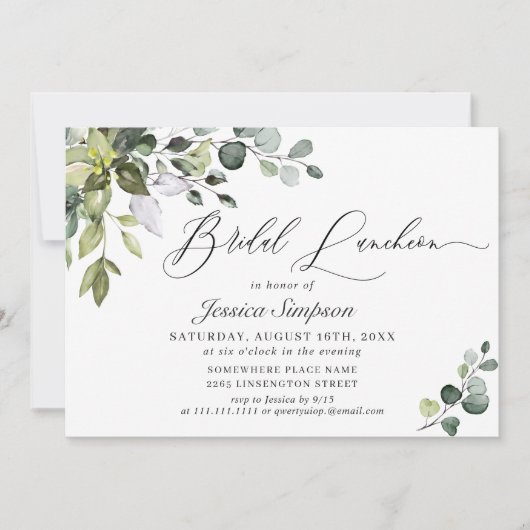 Invitation Aquarelle Eucalyptus Green Bridal Luncheon (Devant)