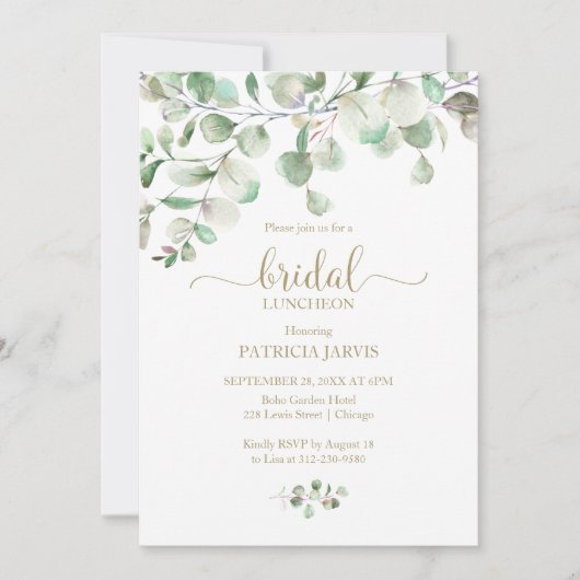 Invitation Aquarelle Eucalyptus Green Bridal Luncheon (Devant)