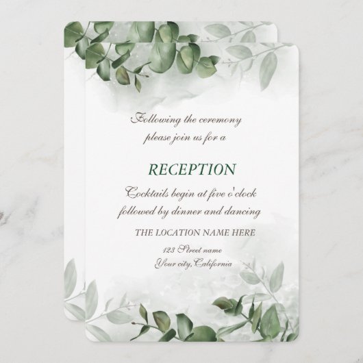 Invitation Aquarelle Eucalyptus Greenery Réception de mariage (Devant / Derrière)