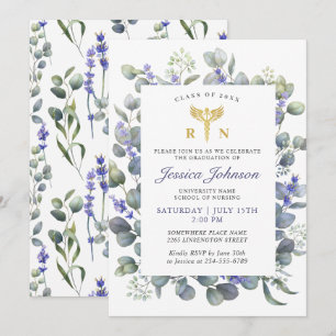 Invitation Aquarelle Eucalyptus Lavender Diplôme en soins inf