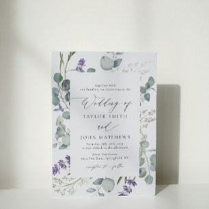 Invitation Aquarelle Eucalyptus Lavender Mariage