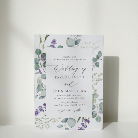 Invitation Aquarelle Eucalyptus Lavender Mariage