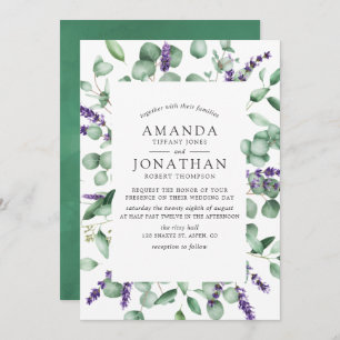 Invitation Aquarelle Eucalyptus Lavender Mariage de verdure