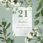 Invitation Aquarelle Eucalyptus Leaf 21e fête d'anniversaire
