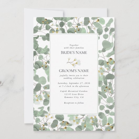 Invitation Aquarelle Eucalyptus Mariage de fleurs vertes (Devant)