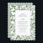 Invitation Aquarelle Eucalyptus Mariage de fleurs vertes<br><div class="desc">Une belle aquarelle dessinée à la main, de la verdure d'eucalyptus et des fleurs de gencives design mariage. Un design unique qui utilise des feuilles d'eucalyptus à l'aquarelle illustrée et des botaniques à fleurs florales. Un design floral eucalyptus moderne. Un design élégant d'invitation de mariage avec des éléments modernes. Des...</div>