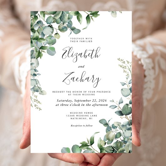 Invitation Aquarelle Eucalyptus Mariage de verdure
