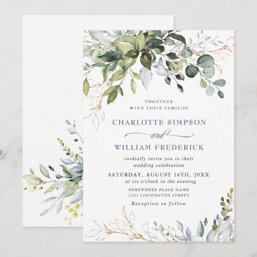 Invitation Aquarelle Eucalyptus Mariage de verdure (Devant / Derrière)