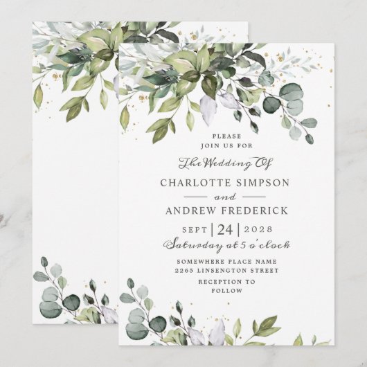 Invitation Aquarelle Eucalyptus Mariage de verdure (Devant / Derrière)