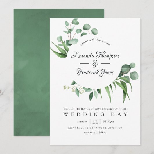 Invitation Aquarelle Eucalyptus Mariage de verdure (Devant / Derrière)