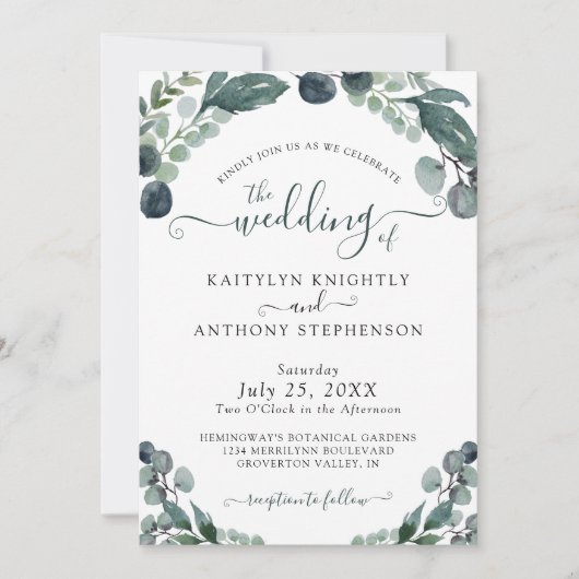 Invitation Aquarelle Eucalyptus Mariage de verdure (Devant)