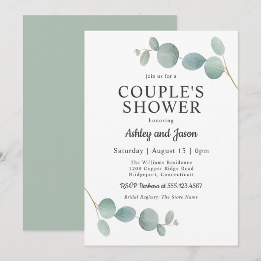 Invitation Aquarelle Eucalyptus Mariage Douche Couple (Devant / Derrière)