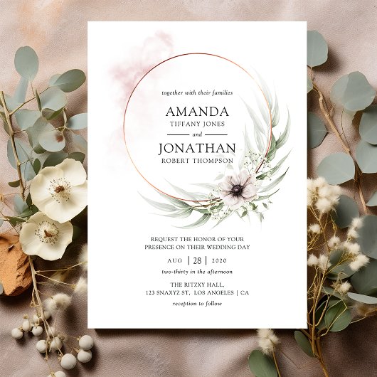Invitation Aquarelle Eucalyptus Mariage géométrique