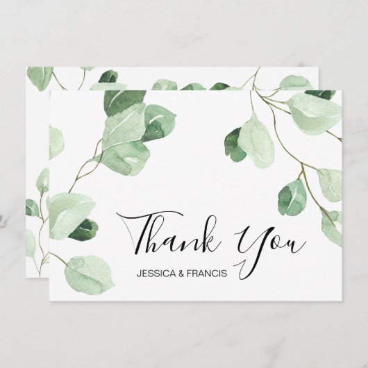 Invitation aquarelle eucalyptus mariage merci (Devant / Derrière)