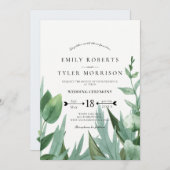 Invitation Aquarelle Eucalyptus Mariage vert verdoyant (Devant / Derrière)