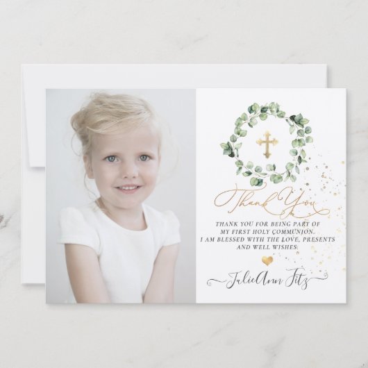 Invitation Aquarelle Eucalyptus Merci Communion (Devant)