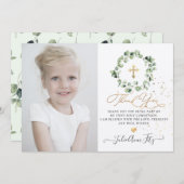 Invitation Aquarelle Eucalyptus Merci Communion (Devant / Derrière)