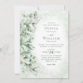 Invitation Aquarelle Eucalyptus Monogramme Sage Mariage vert (Devant)