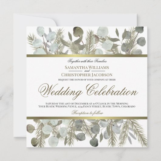 Invitation Aquarelle Eucalyptus & Pine Boho Mariage chic (Devant)