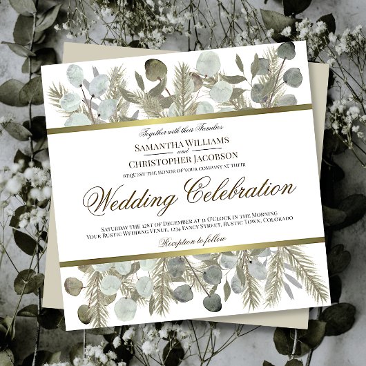 Invitation Aquarelle Eucalyptus & Pine Boho Mariage chic