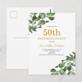 Invitation aquarelle eucalyptus pour 50e anniversa (Devant / Derrière)