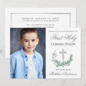 Invitation Aquarelle Eucalyptus première communion photo en a (Devant / Derrière)