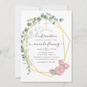 Invitation Aquarelle Eucalyptus Rose Confirmation géométrique (Devant)