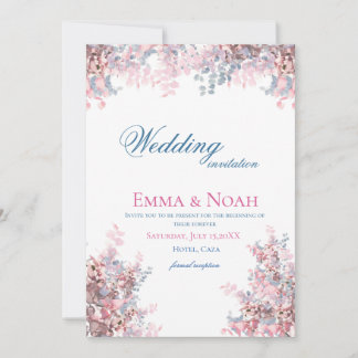 Invitation Aquarelle Eucalyptus Rose Pâle Lavande Mariage