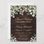 Invitation Aquarelle Eucalyptus Rustique Or Douce 16 ans (Devant)