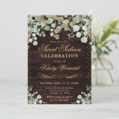 Invitation Aquarelle Eucalyptus Rustique Or Douce 16 ans (Debout devant)