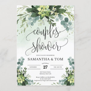 Invitation Aquarelle eucalyptus succulent couples douche