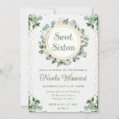 Invitation Aquarelle Eucalyptus Sweet sixteen vert (Devant)