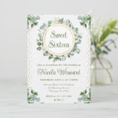 Invitation Aquarelle Eucalyptus Sweet sixteen vert (Debout devant)