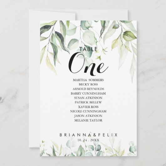 Invitation Aquarelle Eucalyptus Tableau Numéro 1 Tableau de s (Dos)