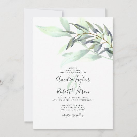 Invitation Aquarelle Eucalyptus Verdure (Devant)