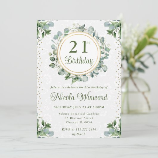 Invitation Aquarelle Eucalyptus Verdure Anniversaire (Debout devant)