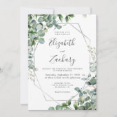 Invitation Aquarelle Eucalyptus Verdure Argent Geo Mariage (Devant)