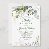 Invitation Aquarelle Eucalyptus Verdure Baby shower NEUTRE (Devant)