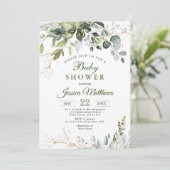Invitation Aquarelle Eucalyptus Verdure Baby shower NEUTRE (Debout devant)